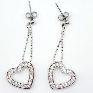 Open Heart Clear Rhinestone Dangle Drop Fashion Earrings